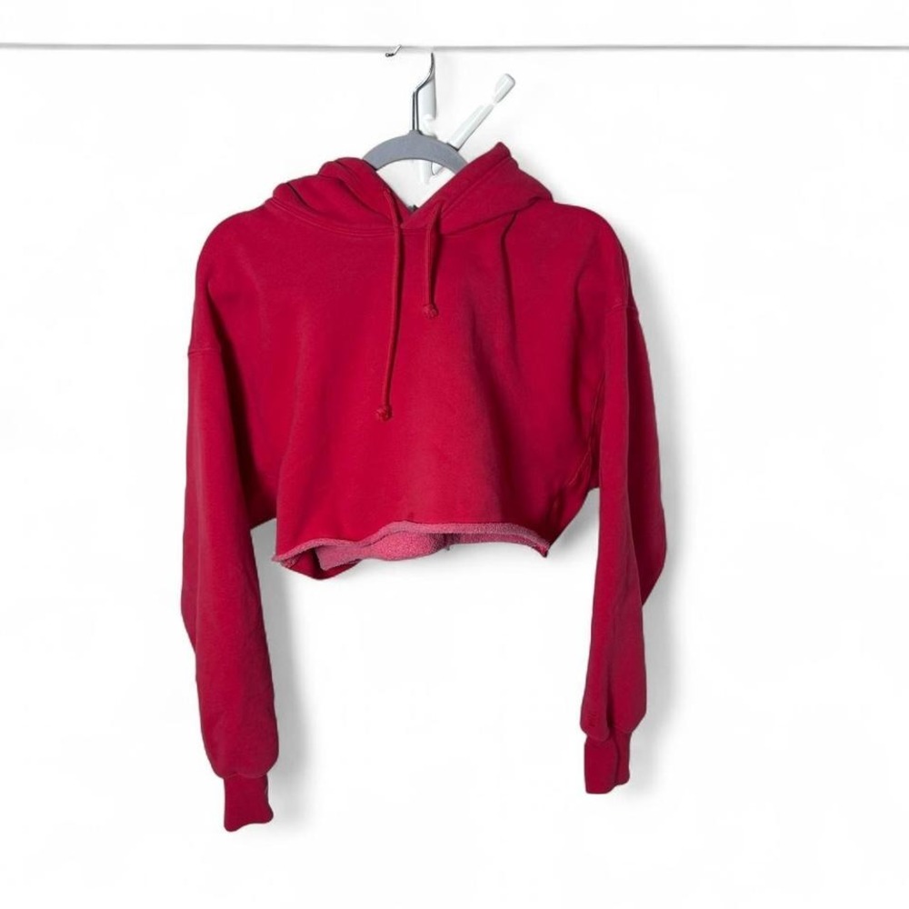 TNA Aritzia Cozy Fleece Cotton Oversized Cropped Black Hoodie pink watermelon